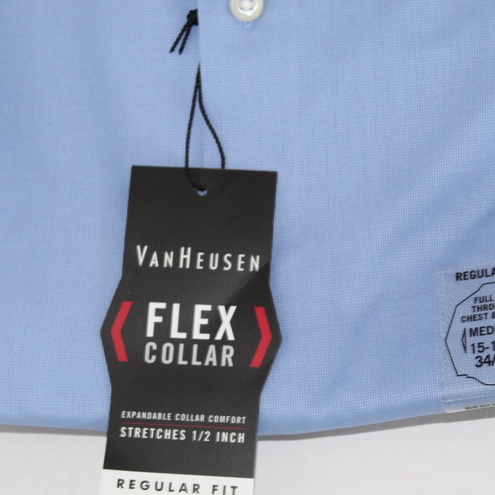 Van Heusen Flex Collar Regular Fit 15-15 1/2 M Mens Blue Long Sleeve Techfit NWT - Picture 4 of 6